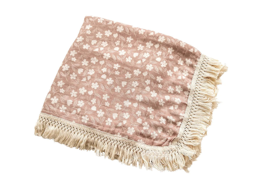 Bamboo Fringe Floral Swaddle Blanket