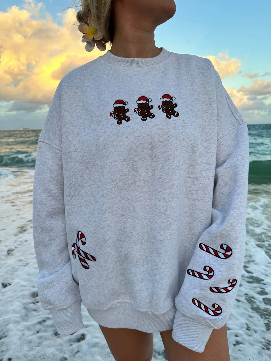 Gingerbread Recipe Christmas Embroidered Sweatshirt