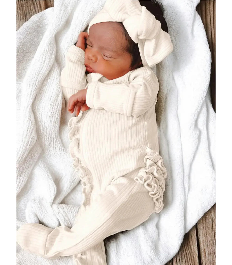 Organic Ribbed Frill Zip Footie