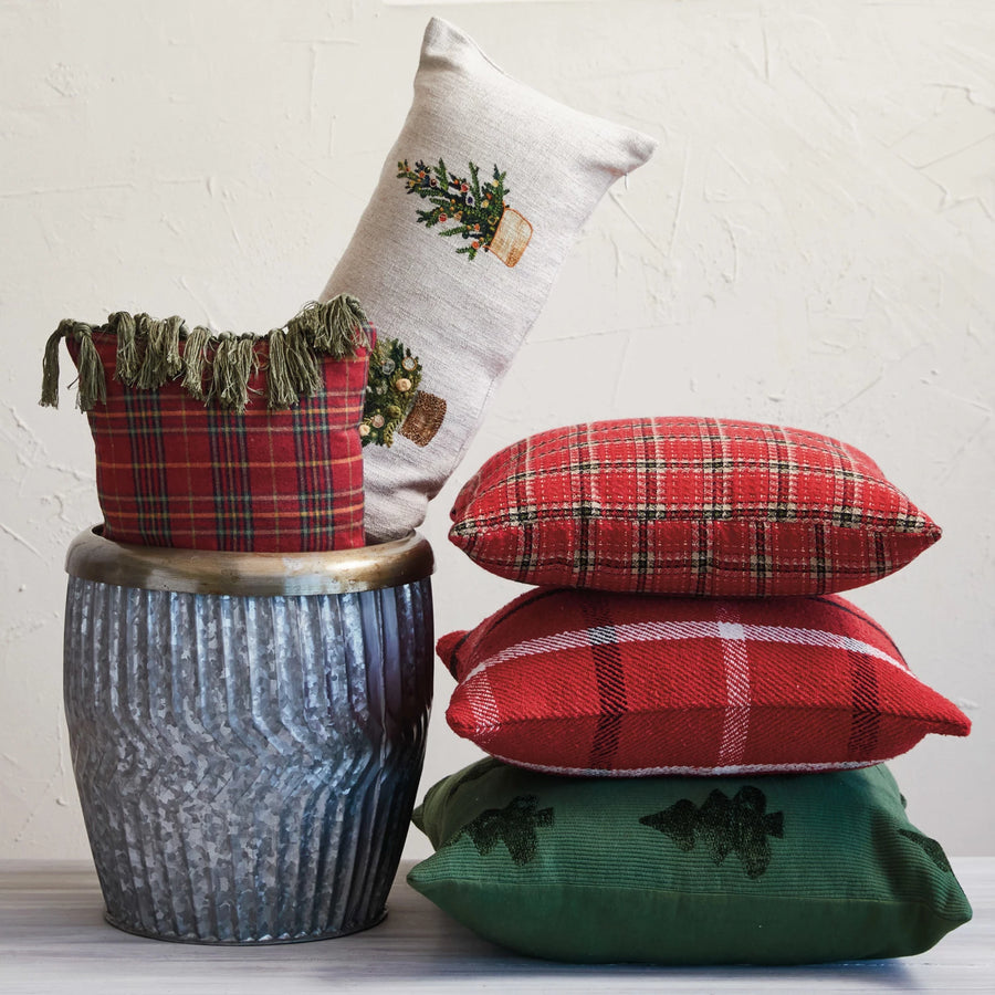 Cotton Plaid Lumbar Pillow w/ Tassels