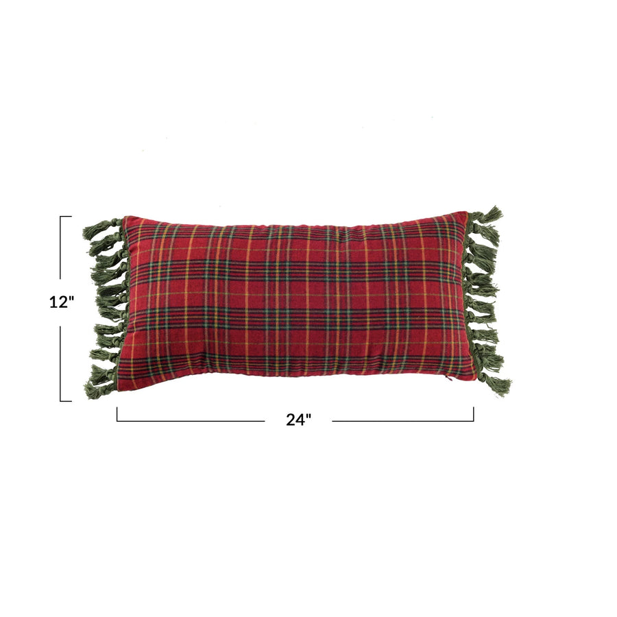 Cotton Plaid Lumbar Pillow w/ Tassels