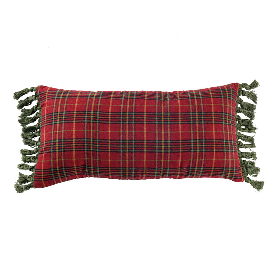 Cotton Plaid Lumbar Pillow w/ Tassels