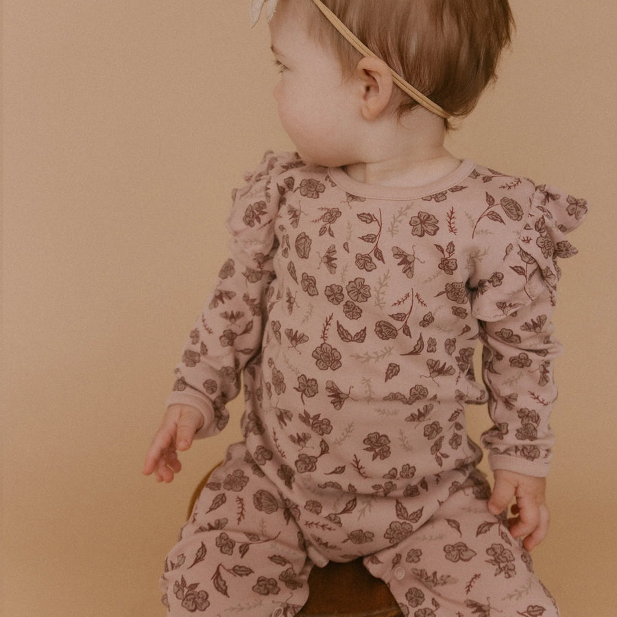 Organic Ruffle Full Sleeve Romper - Mystic Floral