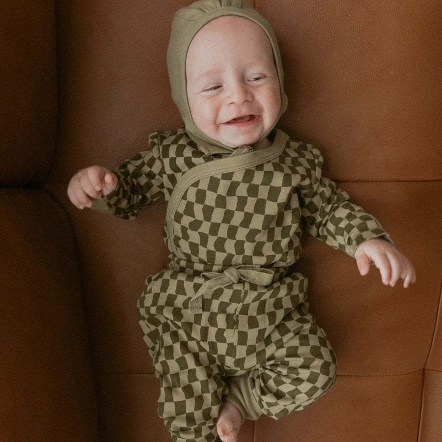 Organinc Kimono Onesie & Pants Set - Checker