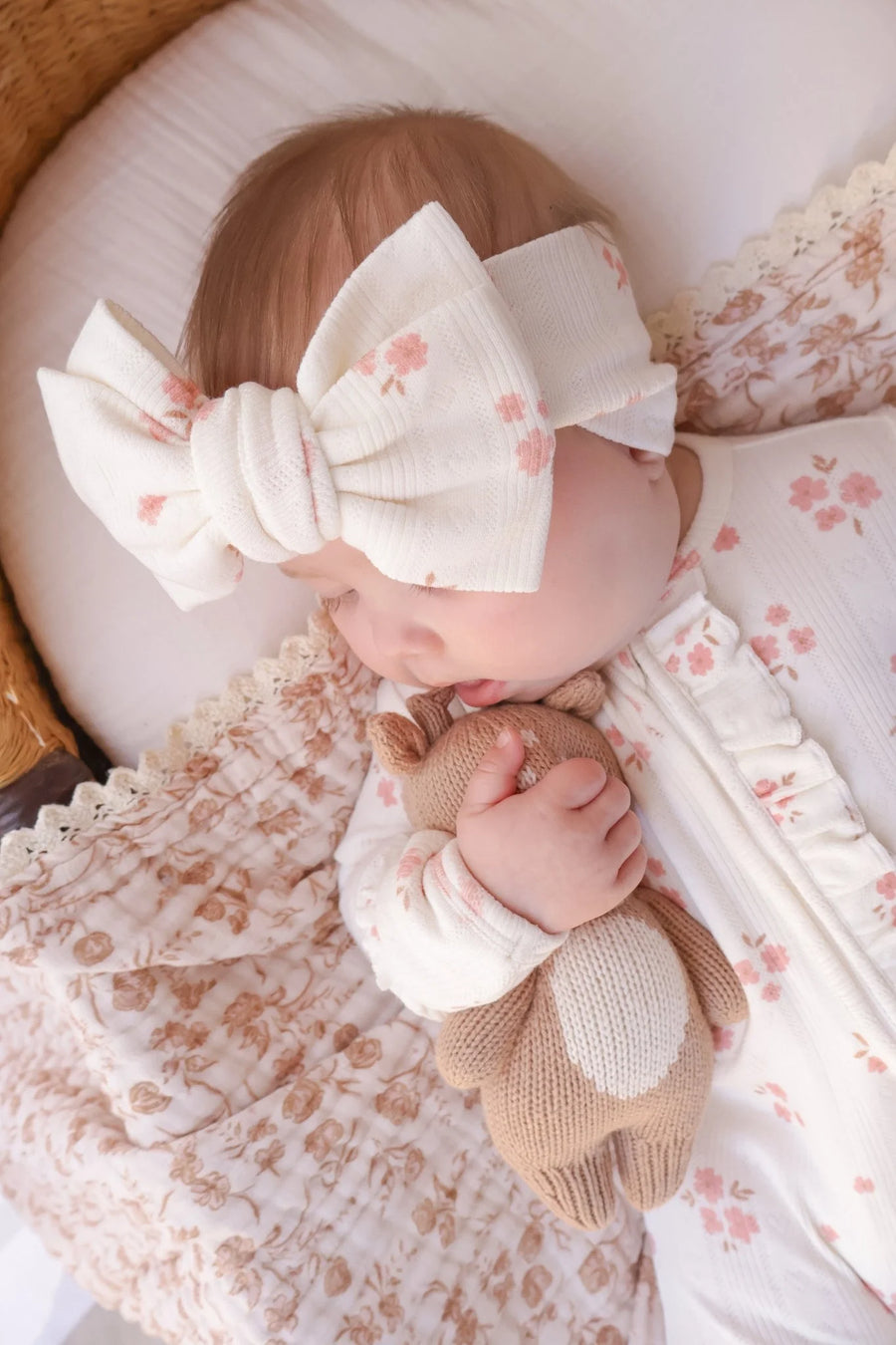 Oversized Headband - Pink Floral Pointelle