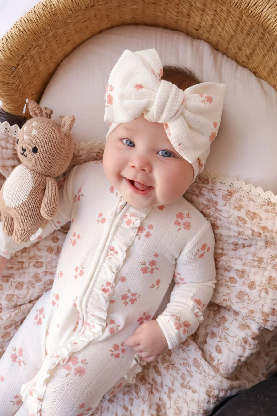 Oversized Headband - Pink Floral Pointelle