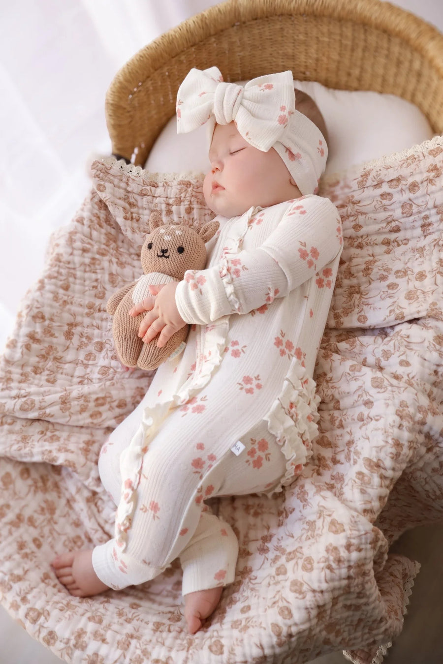 Ruffle Zipper One Piece - Pink Floral Pointelle