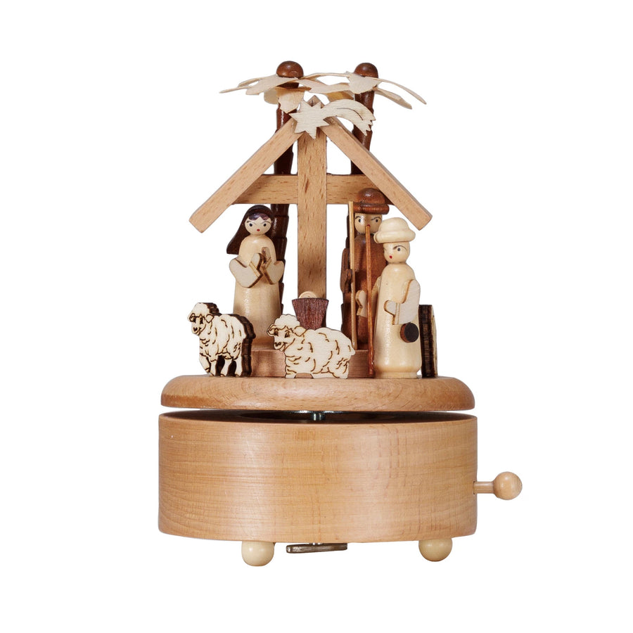 Wood Wind-Up Nativity Music Box, Plays 