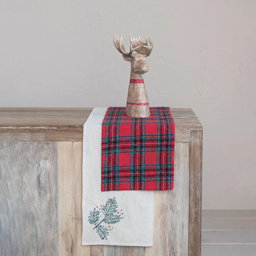 Brushed Cotton Flannel Quilted Table Runner, Red & Green Plaid