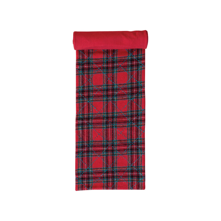 Brushed Cotton Flannel Quilted Table Runner, Red & Green Plaid