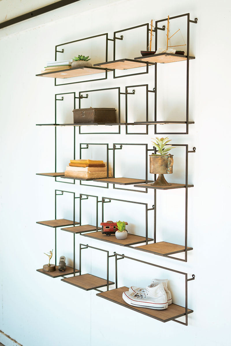 Set of 14 Wood & Metal Shelves