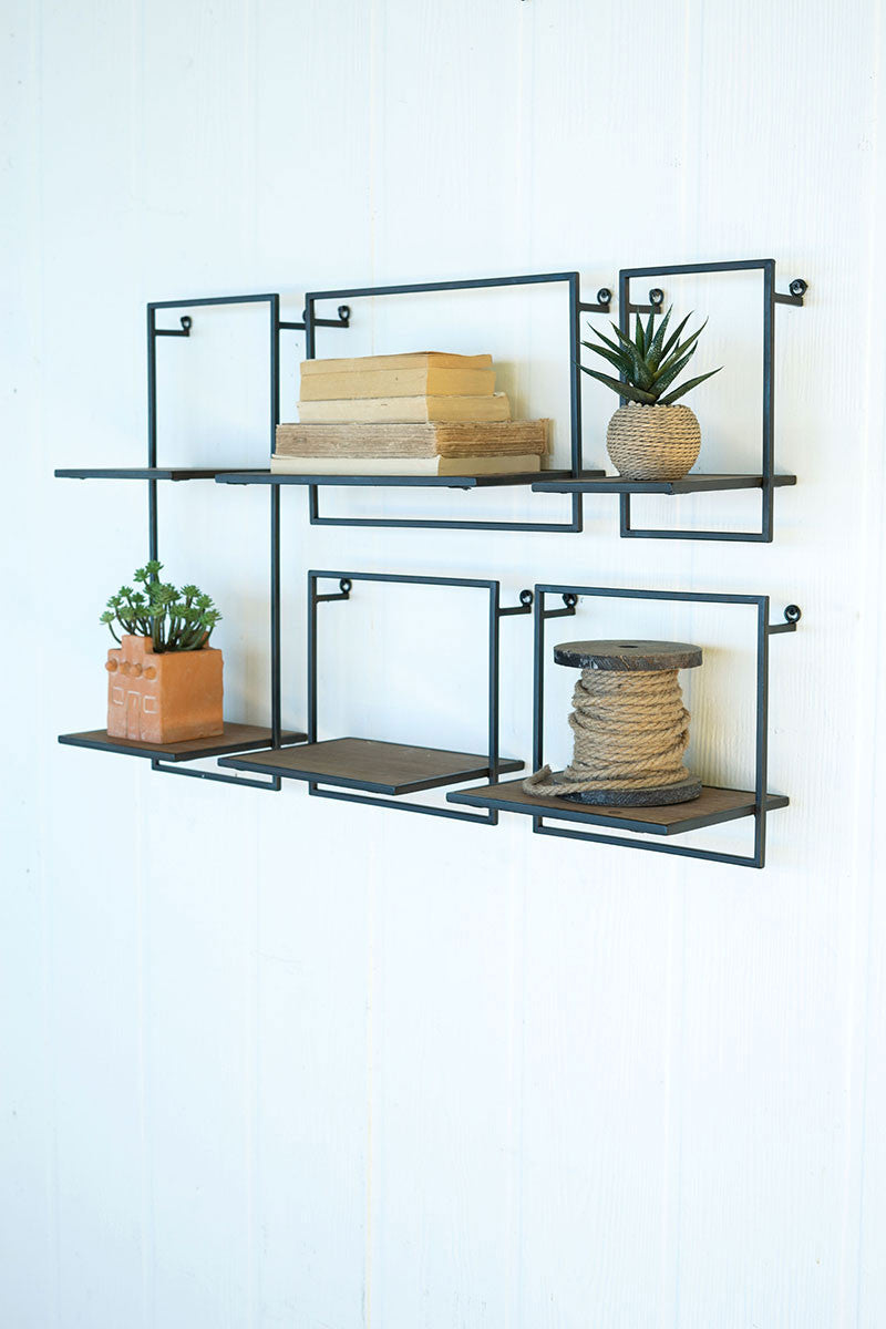 Set of 14 Wood & Metal Shelves PICKUP ONLY