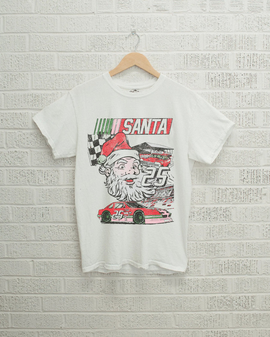 Santa Race Car White Tee