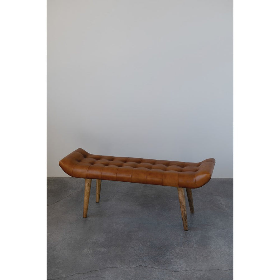 Leather Tufted Bench W/ Mango Wood Legs PICKUP ONLY