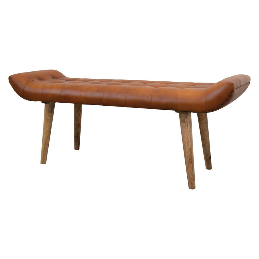 Leather Tufted Bench W/ Mango Wood Legs PICKUP ONLY