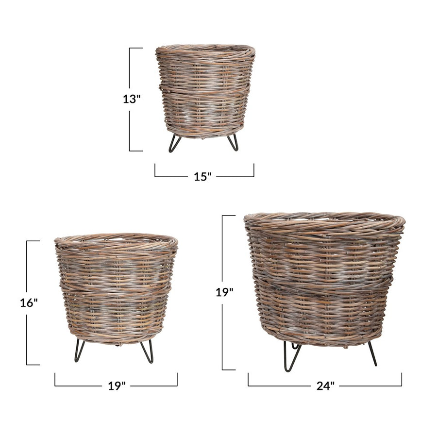 Hand-Woven Arurog Baskets w/ Metal Feet