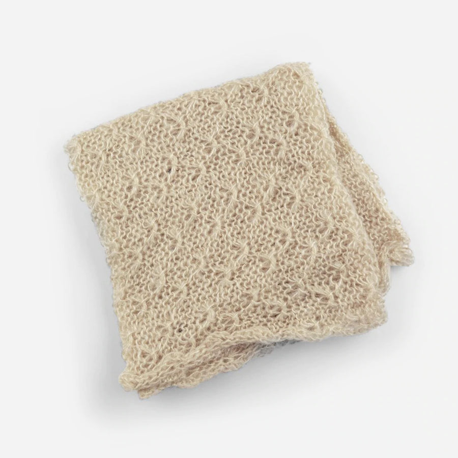 Mohair Hand Knit Baby Blanket Wrap- Tan