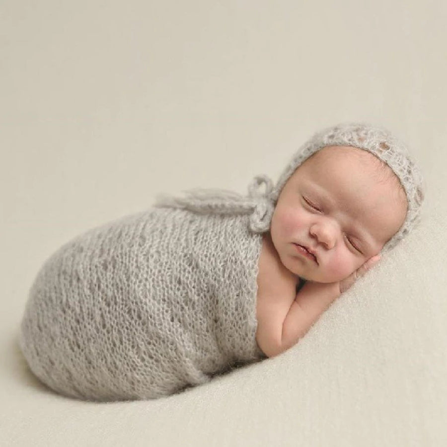 Mohair Hand Knit Baby Blanket Wrap- Tan